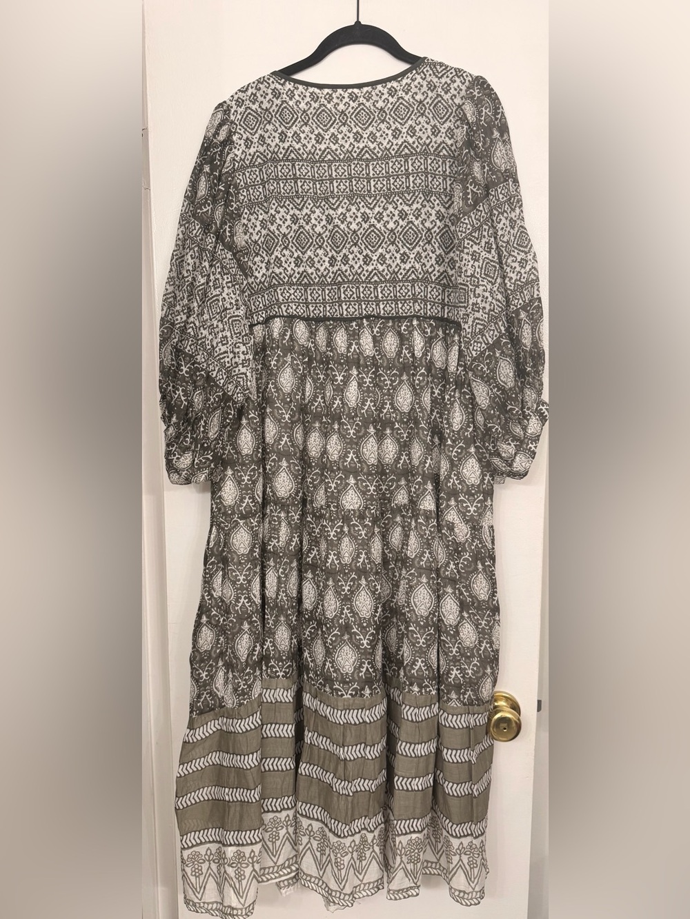 Daughters of India Jasmine Cotton Hand Blocked Midi Dress Charcoal Size Medium - Picture 6 of 11